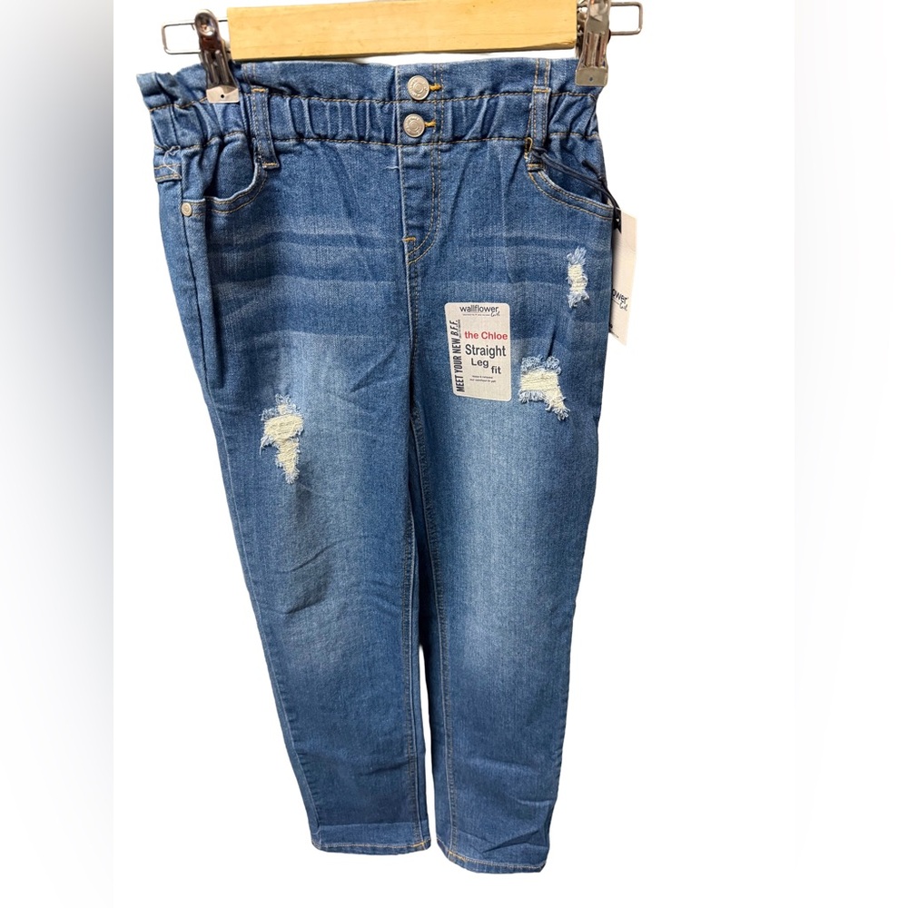 Wallflower Girls Size 19/12 Chloe Distressed Straight Leg Jeans Ruffled Waist